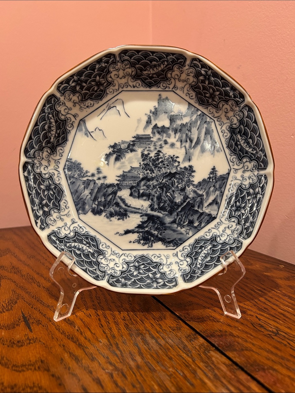 Blue and White Scenic Decorative Porcelain Plate
